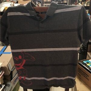 Disney Polo Style Shirt with Gray Strips & Red Mickey